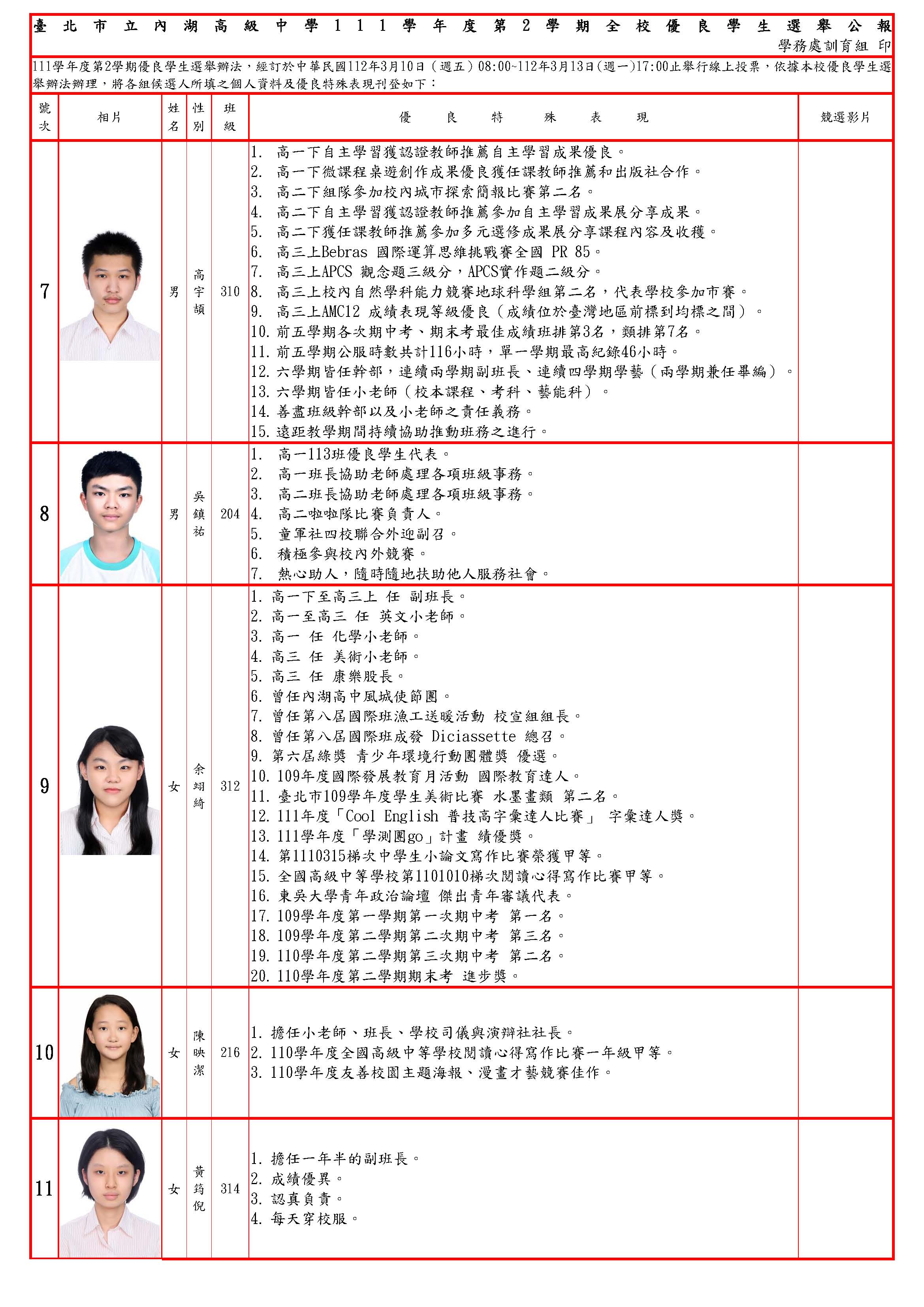 優良學生選舉公報2